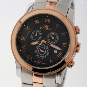 Optima Swiss Chronograph Watch 45mm Stainless Steel PVD Rose Gold Quart 5ATM