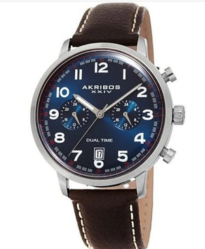 AKRIBOS XXIV • Stainless Steel Quartz 42mm Dual Tim • • Blue