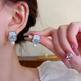 Crystal Pearl Geometry Earrings • Elegant Light Blue • Beautiful Trendy Jewerly