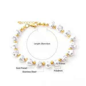 Fashion Bracelet 18k Gold Plated • Charm Bangle for Girls • Imitation Pearl