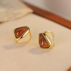 Caramel Resin Square Stud Earrings Statement Metal Waterproof Stylish Jewelry