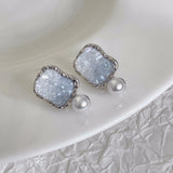 Crystal Pearl Geometry Earrings • Elegant Light Blue • Beautiful Trendy Jewerly