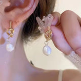 Geometric Knotted Pearl Stud Earrings • Elegant Imitation Pearl Women Jewelry