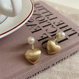 Heart-Shaped Earrings • Matte Brushed Gold Color •  Fashion Party Jewelry