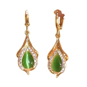 Green Opal Tears Water Drop Earrings Beautiful Clip Light Luxury Jewerly