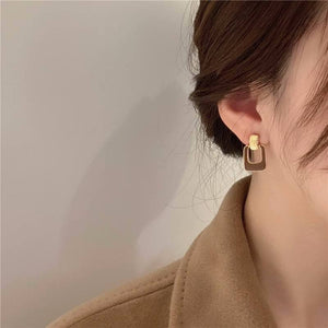Geometric Square Alloy Drop Earrings  Red Coffee Color Jewelry Hollow Drip Oil