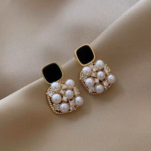 Retro Classic Palace Style Earrings • Geometric square With Pearls Jewerly