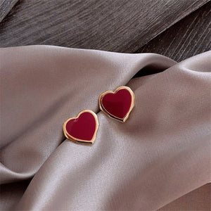 Red Big Heart Stud Earrings Color Love Drop Glaze Aesthetic Jewelry