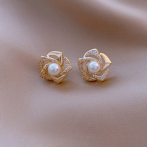 Fashion Rose Pearl Earrings High Grade All-match Rose Beautyful Jewerly