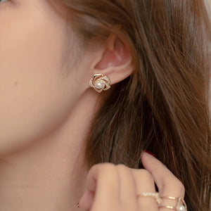 Fashion Rose Pearl Earrings High Grade All-match Rose Beautyful Jewerly