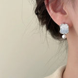 Crystal Pearl Geometry Earrings • Elegant Light Blue • Beautiful Trendy Jewerly