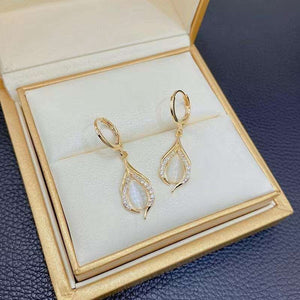 Green Opal Tears Water Drop Earrings Beautiful Clip Light Luxury Jewerly