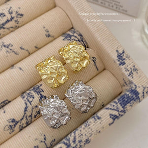 Irregular Wrinkled  C-Shape Hoop Earrings  Metal Tinfoil Texture Circular Design