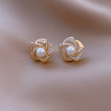 Fashion Rose Pearl Earrings High Grade All-match Rose Beautyful Jewerly