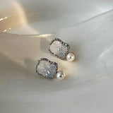 Crystal Pearl Geometry Earrings • Elegant Light Blue • Beautiful Trendy Jewerly