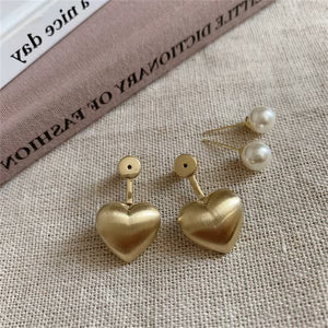 Heart-Shaped Earrings • Matte Brushed Gold Color •  Fashion Party Jewelry