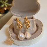 Geometric Knotted Pearl Stud Earrings • Elegant Imitation Pearl Women Jewelry