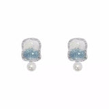Crystal Pearl Geometry Earrings • Elegant Light Blue • Beautiful Trendy Jewerly