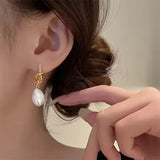 Geometric Knotted Pearl Stud Earrings • Elegant Imitation Pearl Women Jewelry