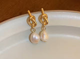 Geometric Knotted Pearl Stud Earrings • Elegant Imitation Pearl Women Jewelry