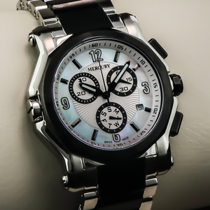 Mercury - Swiss Chronograph - ME1075-SB-7
 Quartz
 42.5 mm ME1075 30 meters (3 ATM, 100 feet)