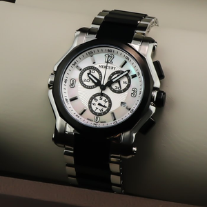 Mercury - Swiss Chronograph - ME1075-SB-7
 Quartz
 42.5 mm ME1075 30 meters (3 ATM, 100 feet)