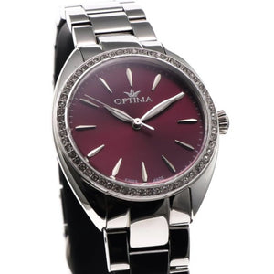 Optima Swiss Watch 32mm Stainless Steel Quartz Zircon Bezel Set 5ATM OSL446