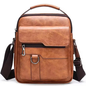 Cross Body Leather Bag Waterproof 10.2"x8.6"x2.75" Khaki Brown Black Free Ship U