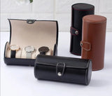Leather Watch Roll Holds 1 to 3 Watches Black